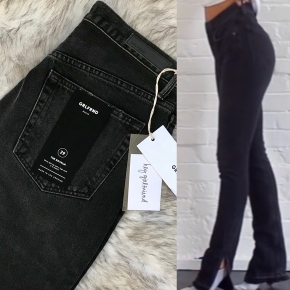 black split hem jeans